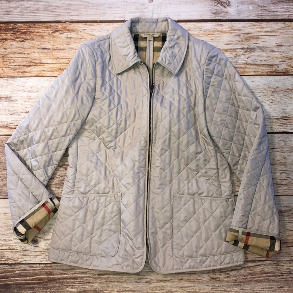 Burberry Gray Diamond Quilted Zip Jacket Size S